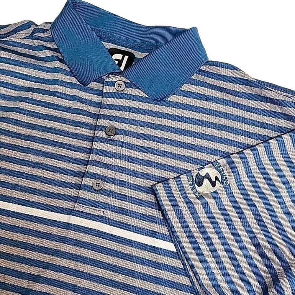 Footjoy Polo Shirt Mens Medium Pablo‎ Creek Club Logo Stretch Blue/teal Gray